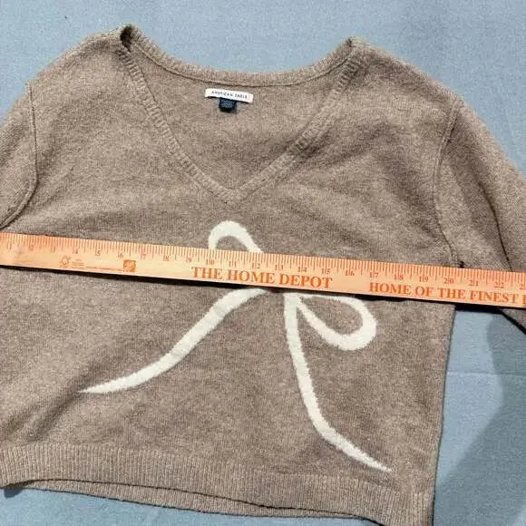 American Eagle Tan V-Neck Sweater with Bow Detail - Picture 6 of 6